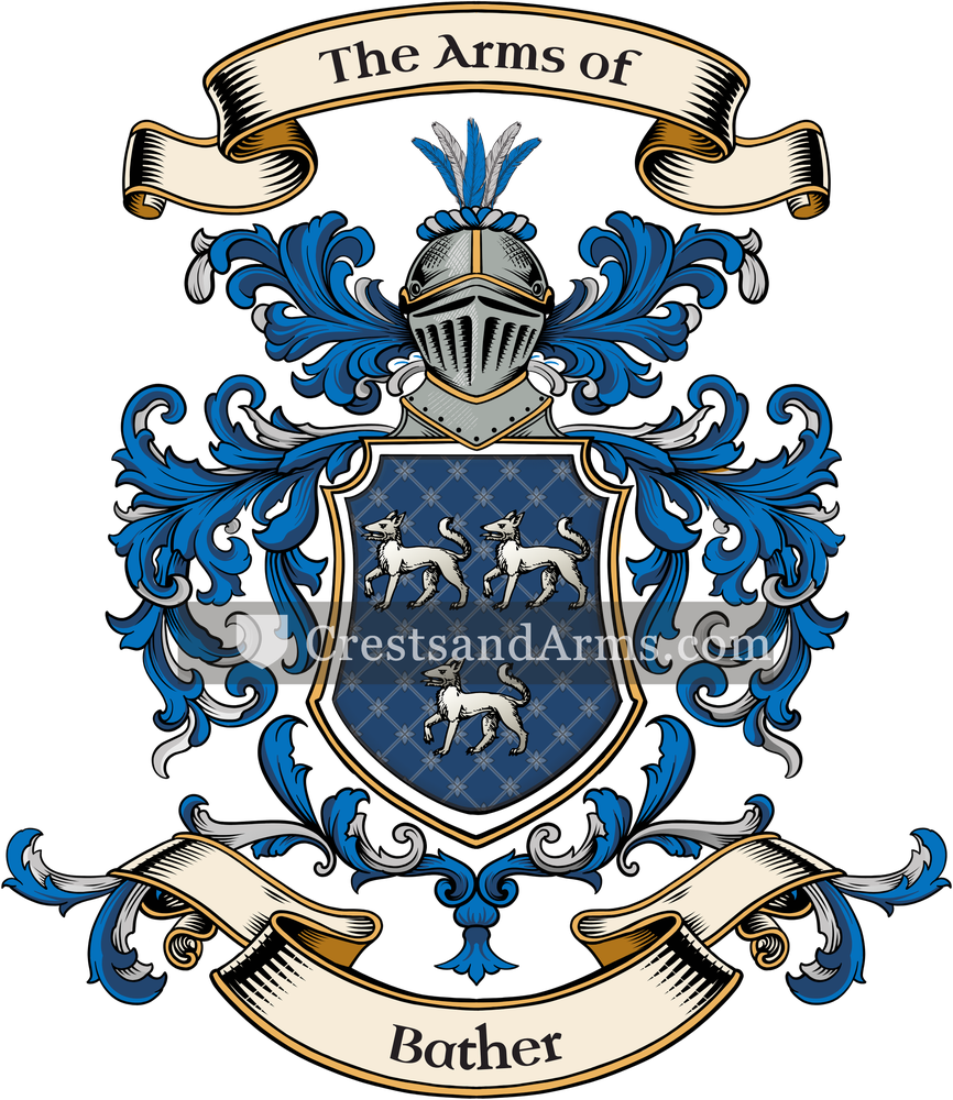 The Bather coat of arms, drawn from the recorded blazon