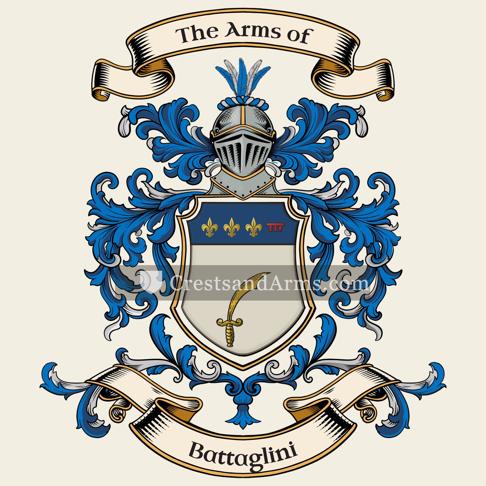 The Battaglini coat of arms, drawn from the recorded blazon