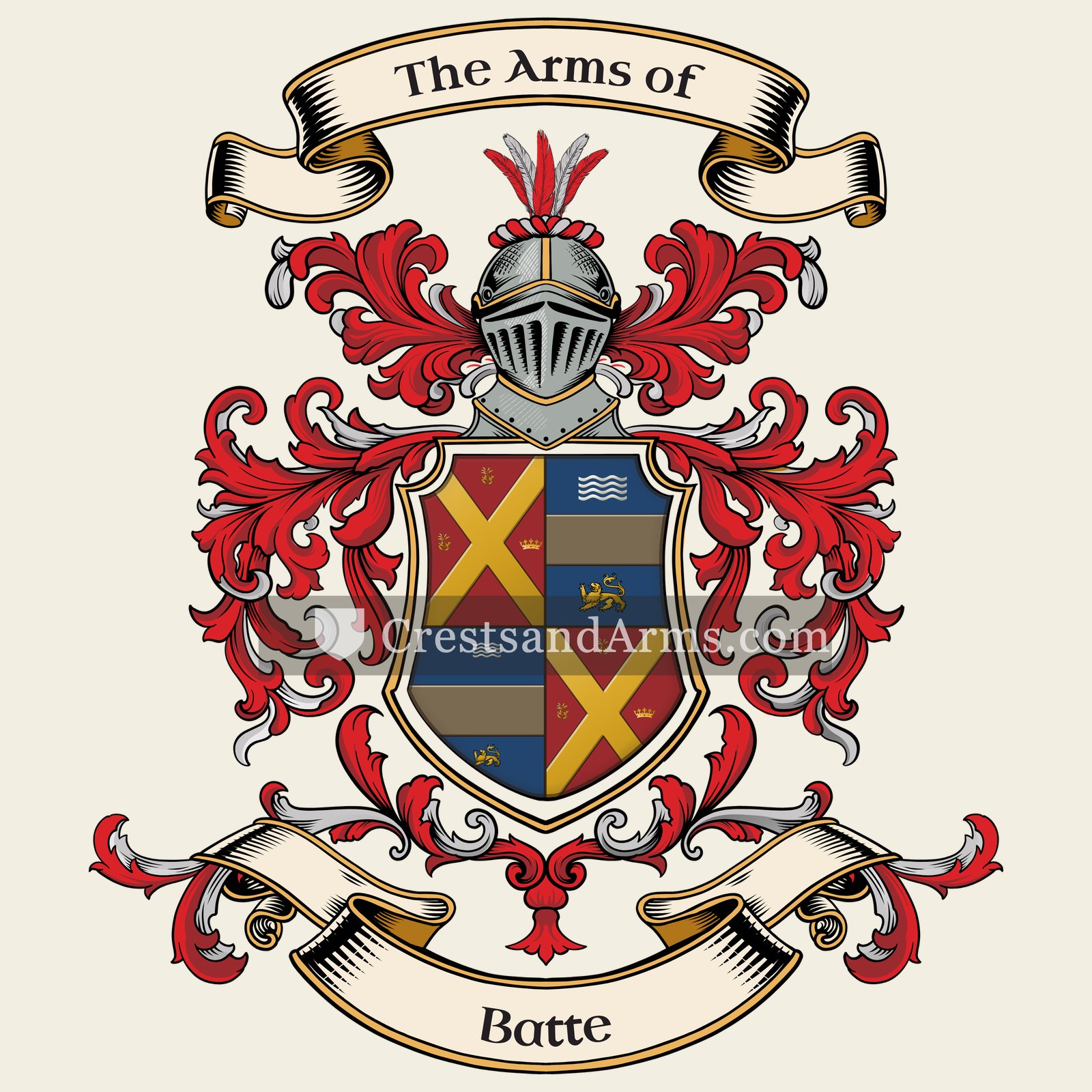 The Batte coat of arms, drawn from the recorded blazon
