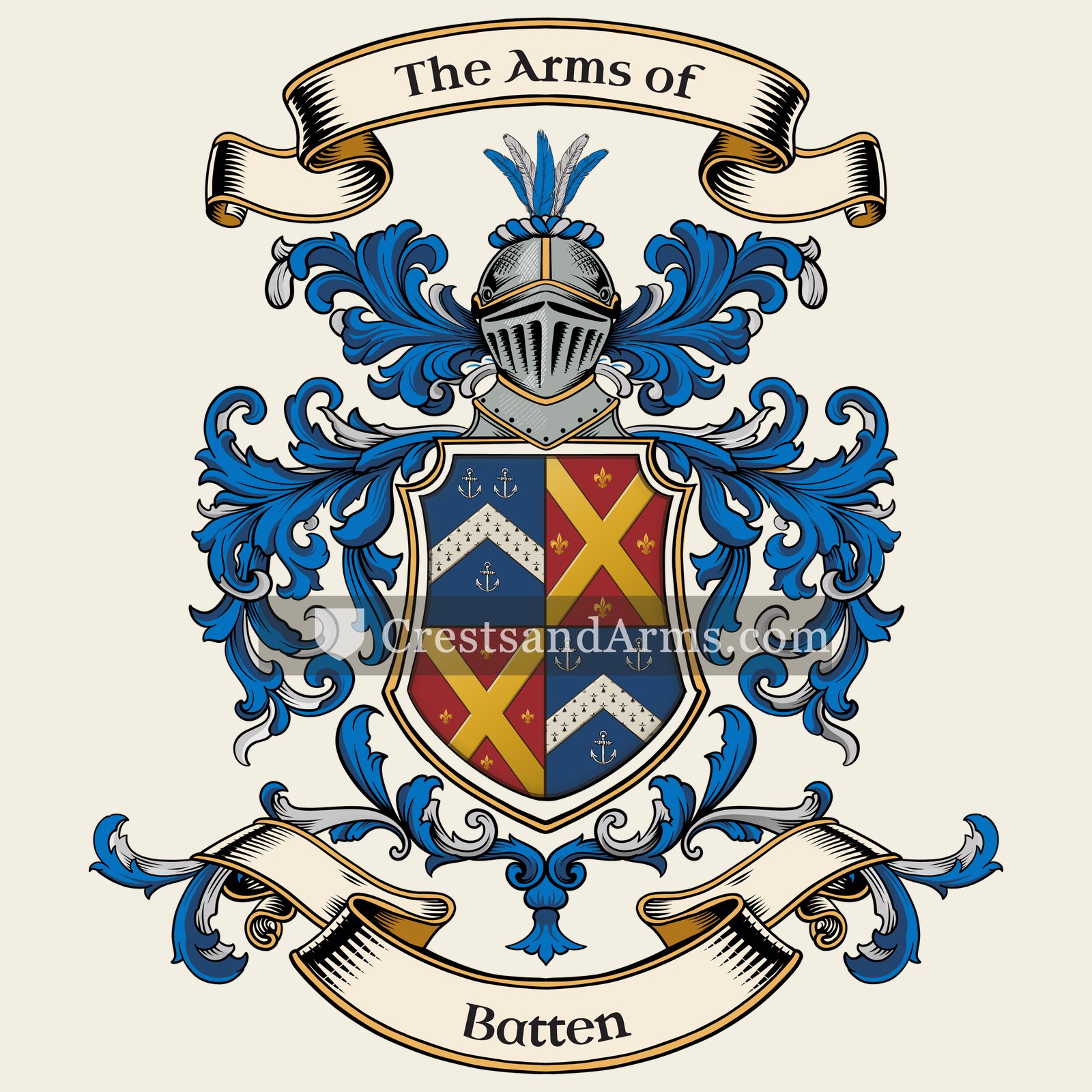 The Batten coat of arms, drawn from the recorded blazon