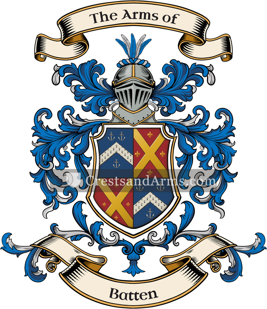 The Batten coat of arms, drawn from the recorded blazon