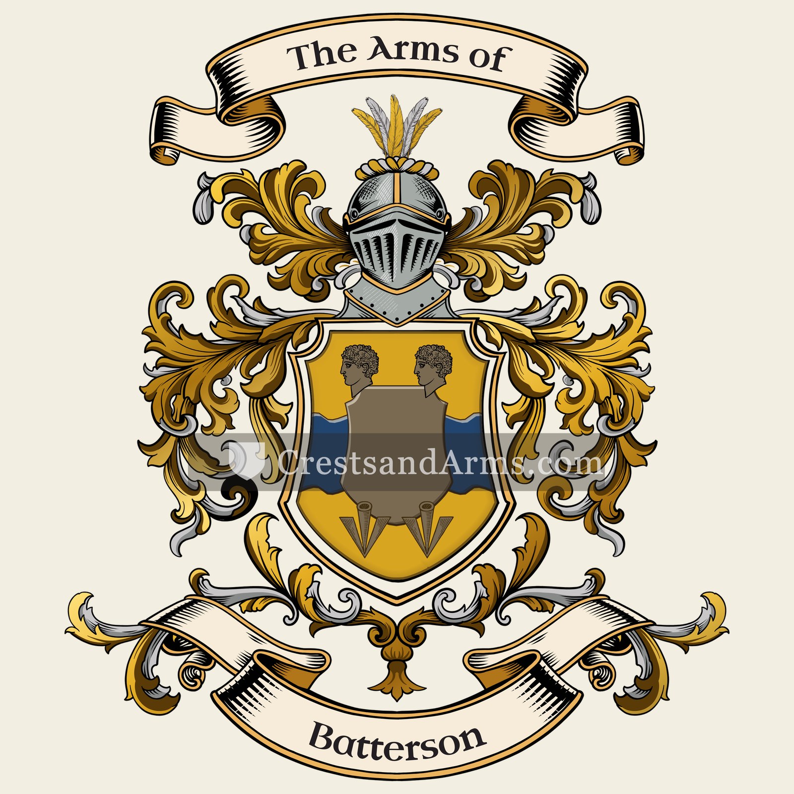 The Batterson coat of arms, drawn from the recorded blazon