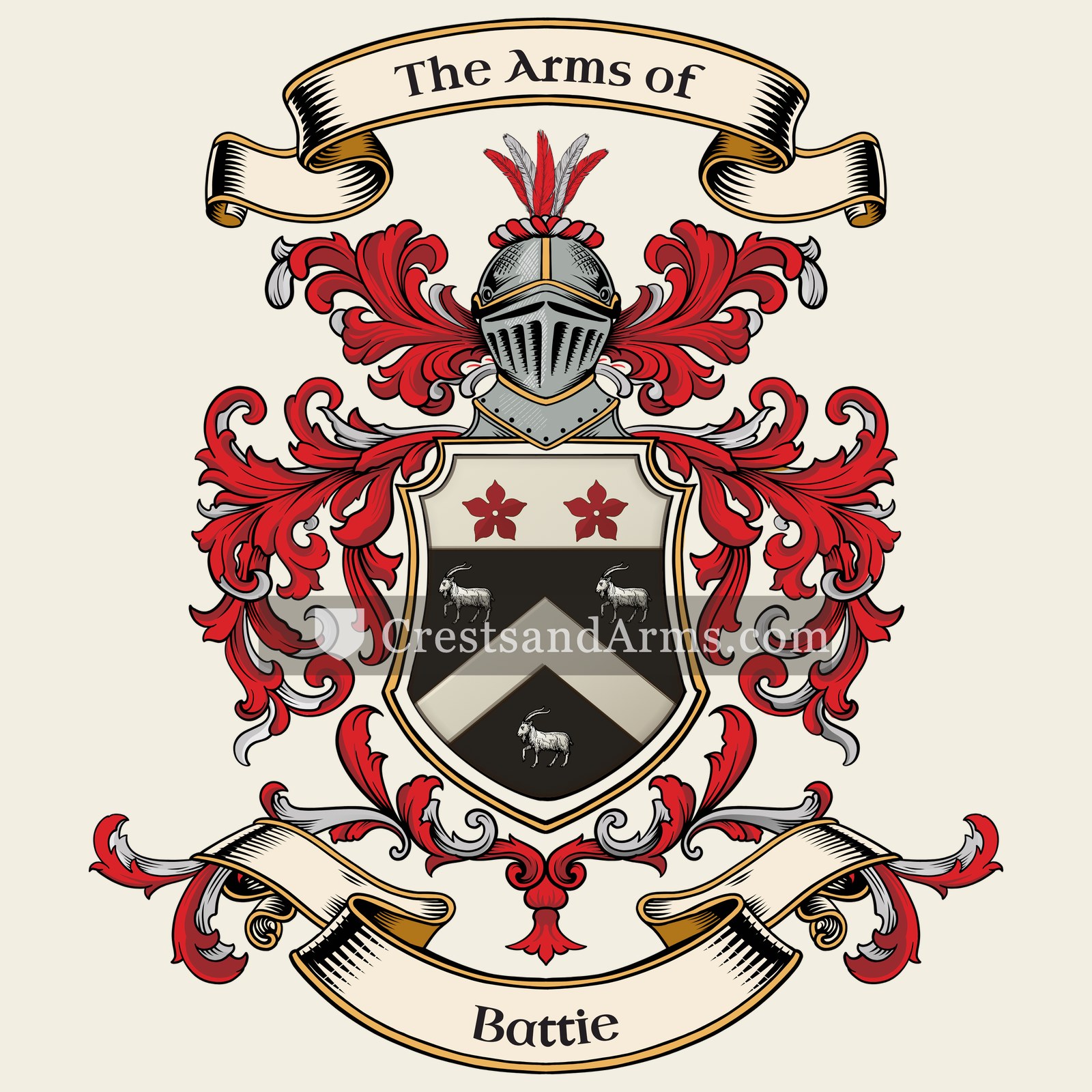 The Battie coat of arms, drawn from the recorded blazon