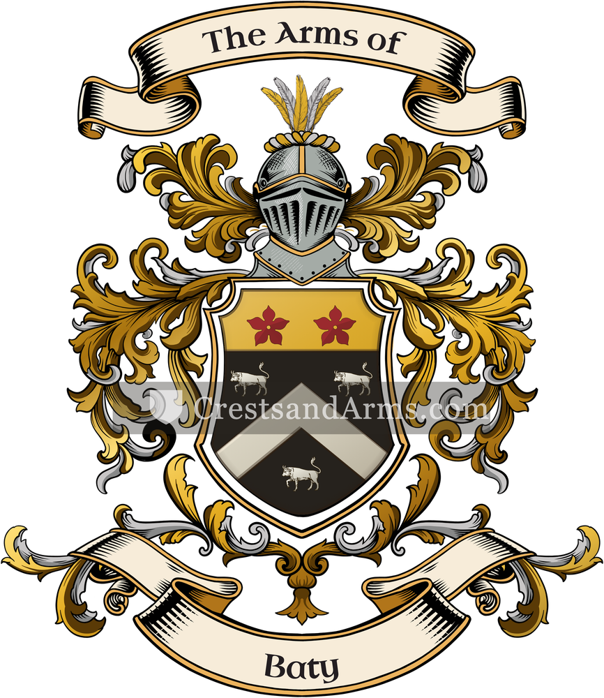 The Baty coat of arms, drawn from the recorded blazon
