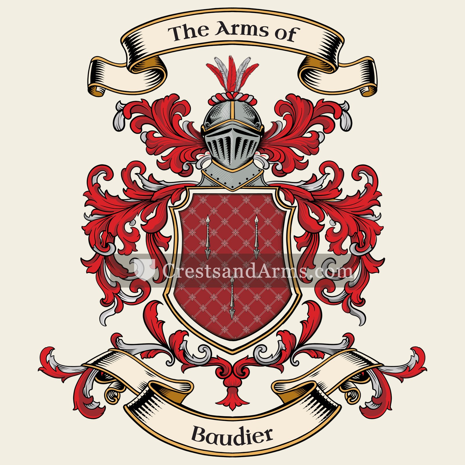 The Baudier coat of arms, drawn from the recorded blazon