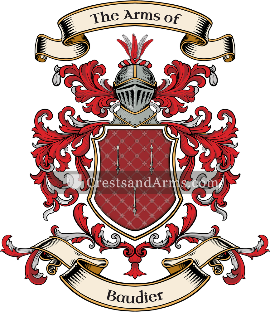 The Baudier coat of arms, drawn from the recorded blazon