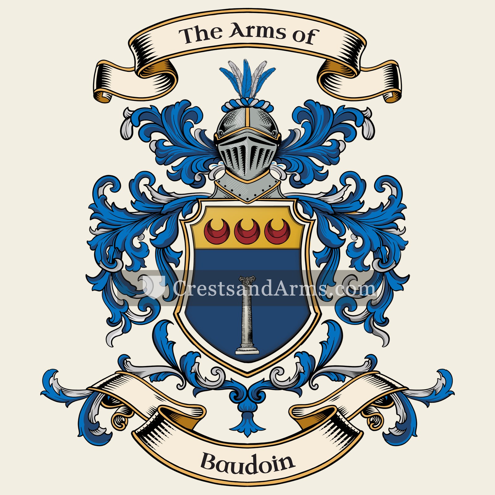 The Baudoin coat of arms, drawn from the recorded blazon