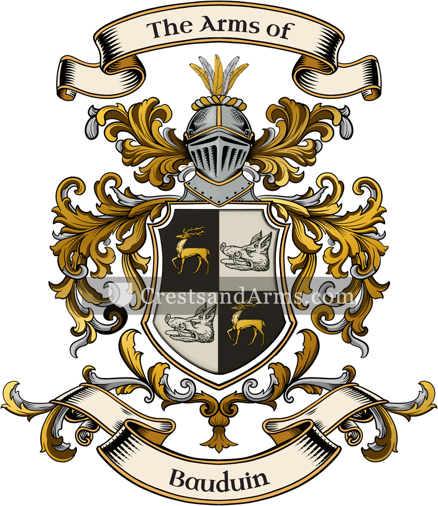 The Bauduin coat of arms, drawn from the recorded blazon