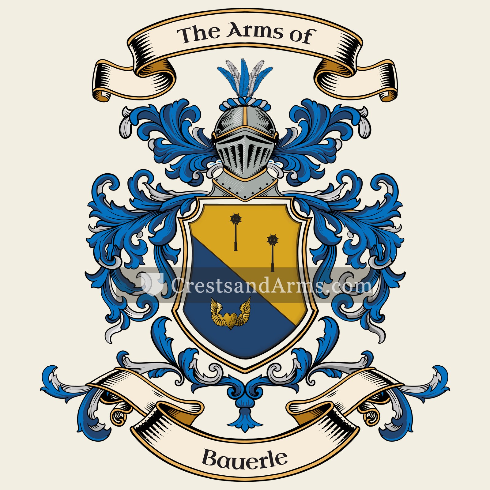 The Bauerle coat of arms, drawn from the recorded blazon