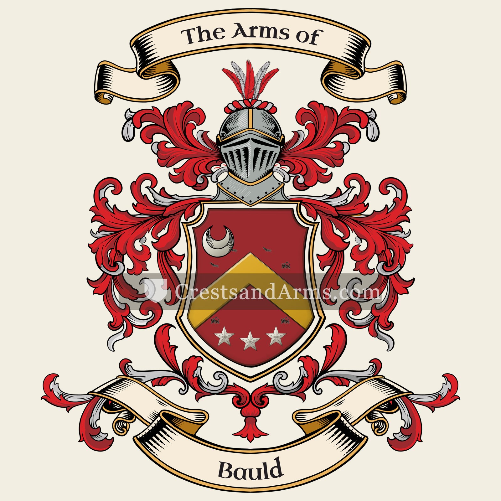 The Bauld coat of arms, drawn from the recorded blazon