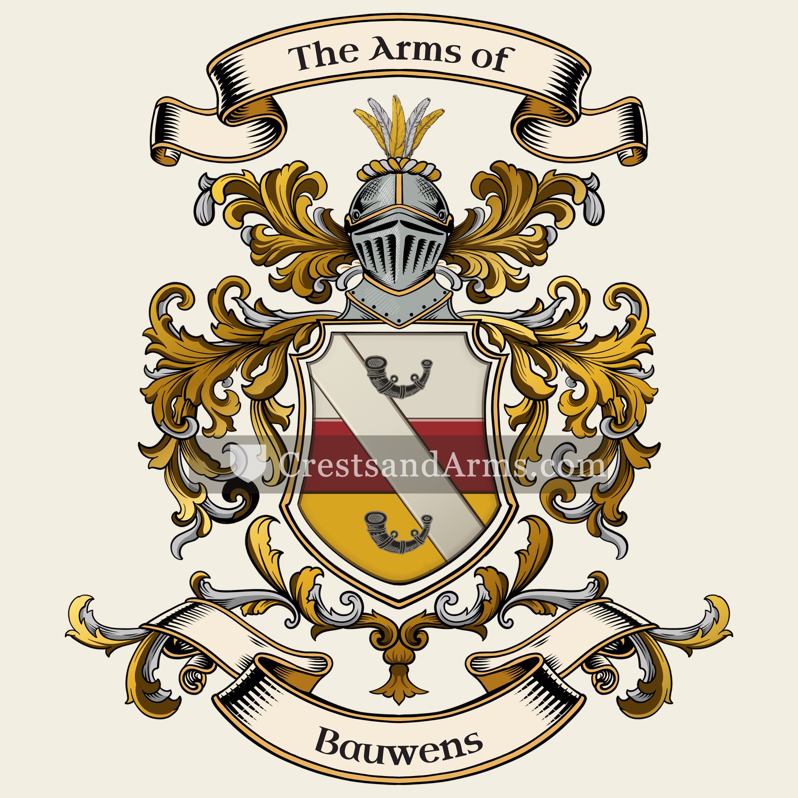 The Bauwens coat of arms, drawn from the recorded blazon