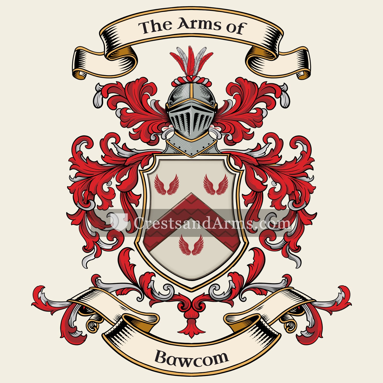 The Bawcom coat of arms, drawn from the recorded blazon