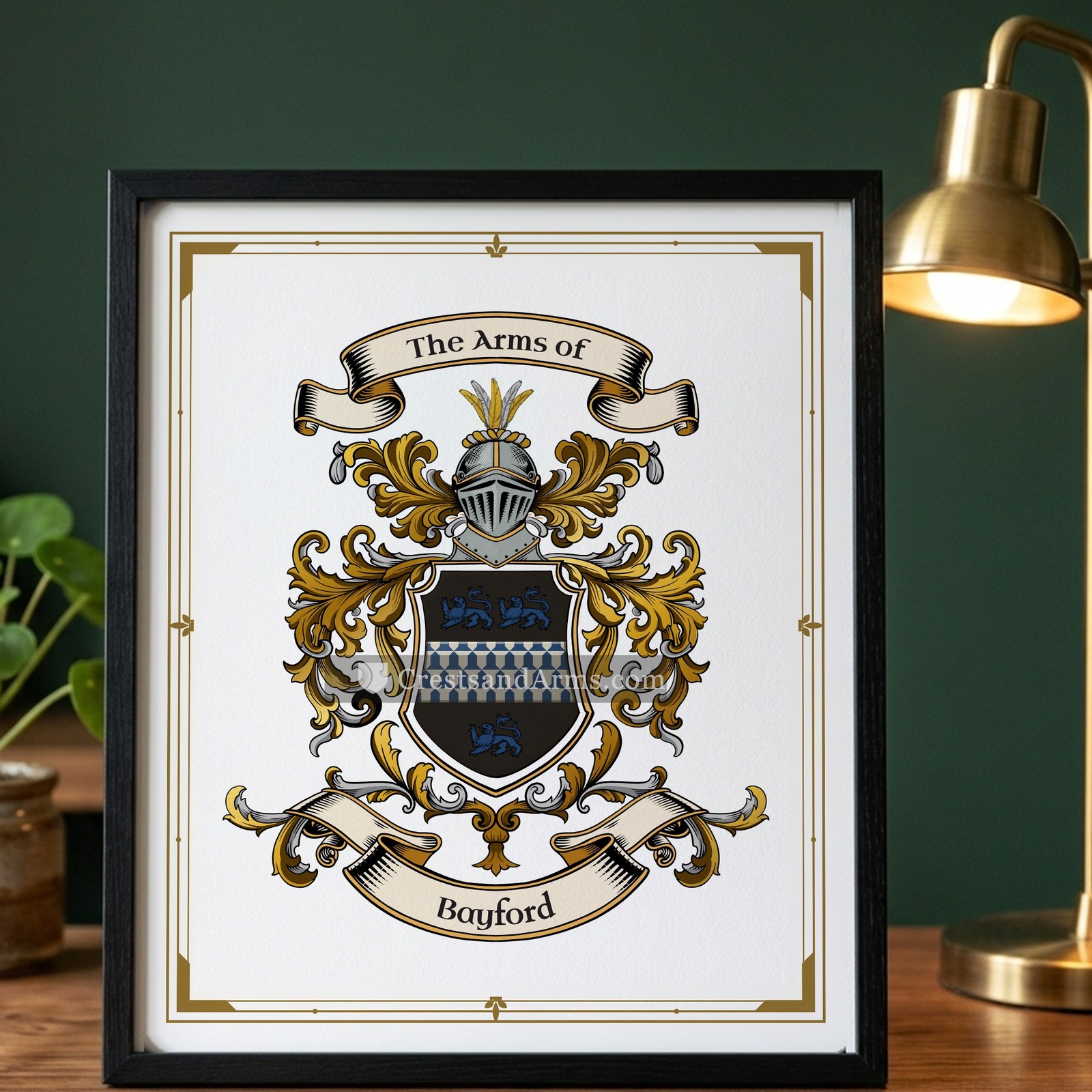 The Bayford arms on the framed, black wood