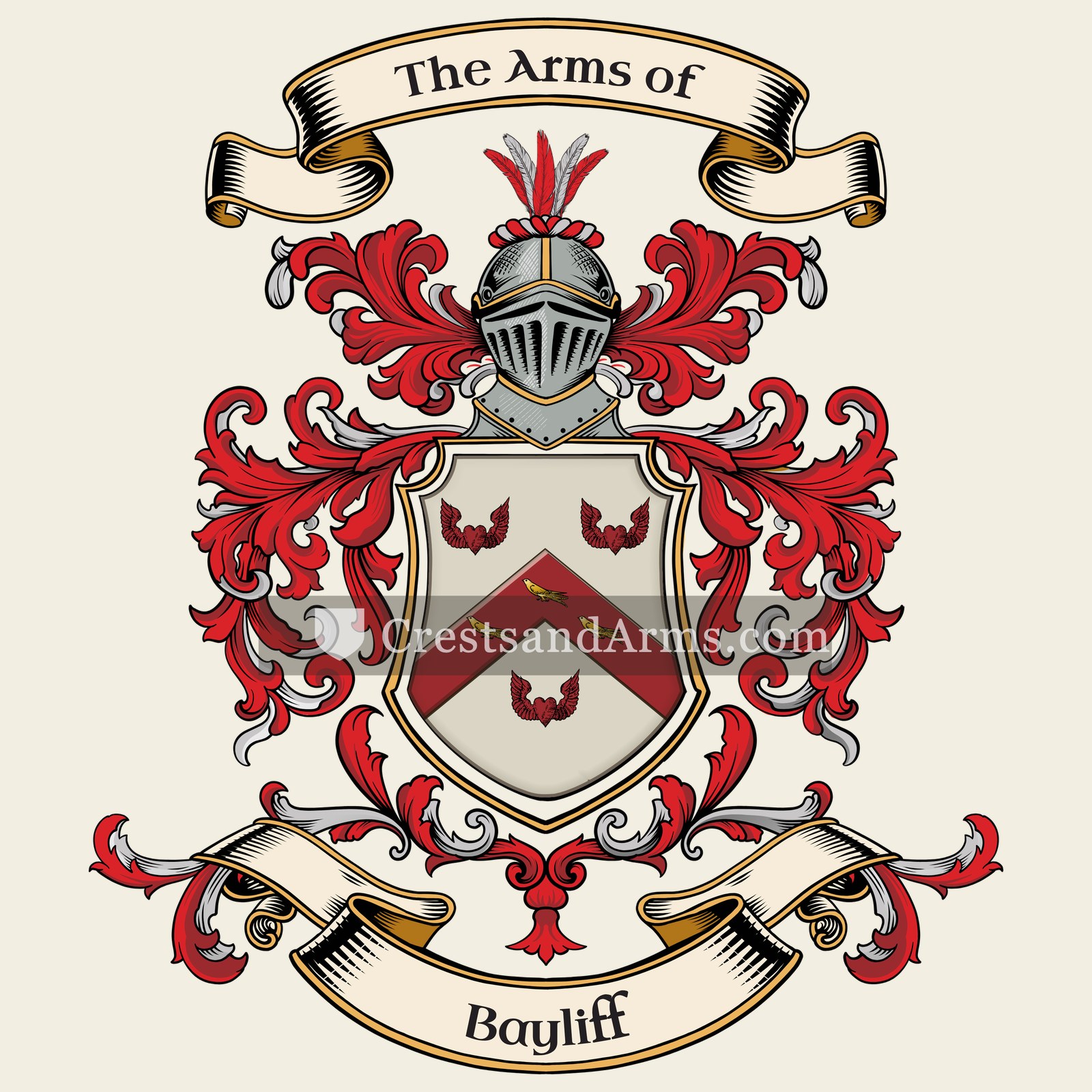 The Bayliff coat of arms, drawn from the recorded blazon