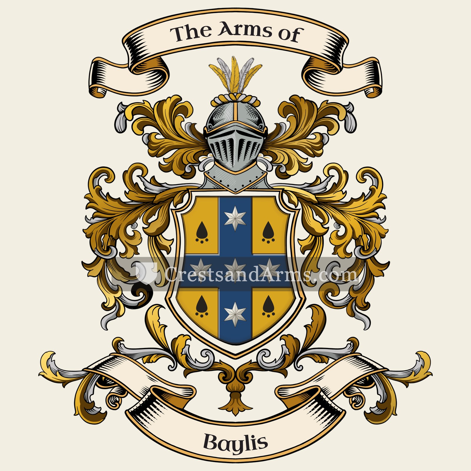 The Baylis coat of arms, drawn from the recorded blazon