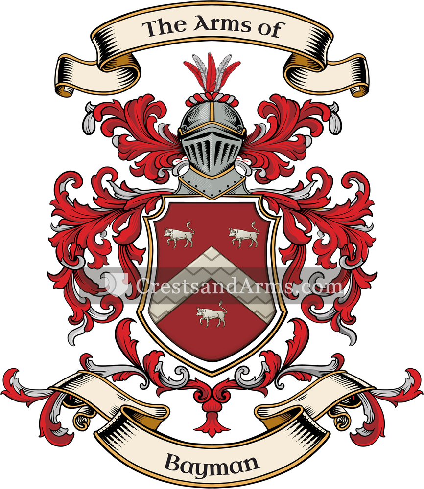 The Bayman coat of arms, drawn from the recorded blazon