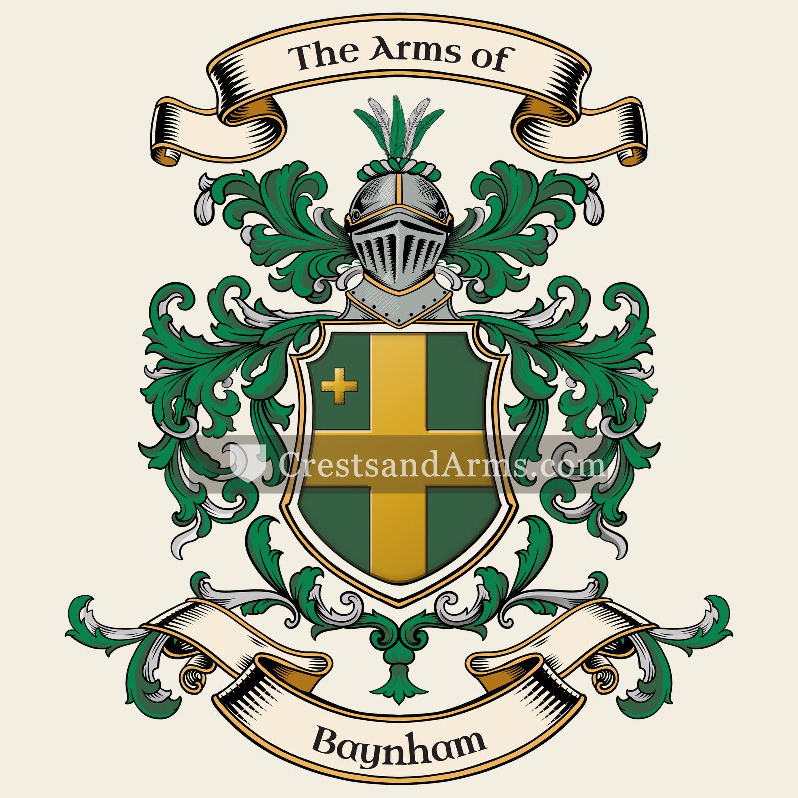 The Baynham coat of arms, drawn from the recorded blazon