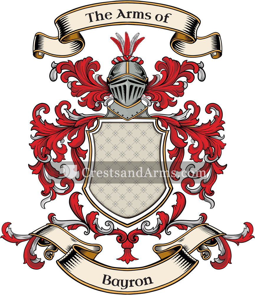 The Bayron coat of arms, drawn from the recorded blazon