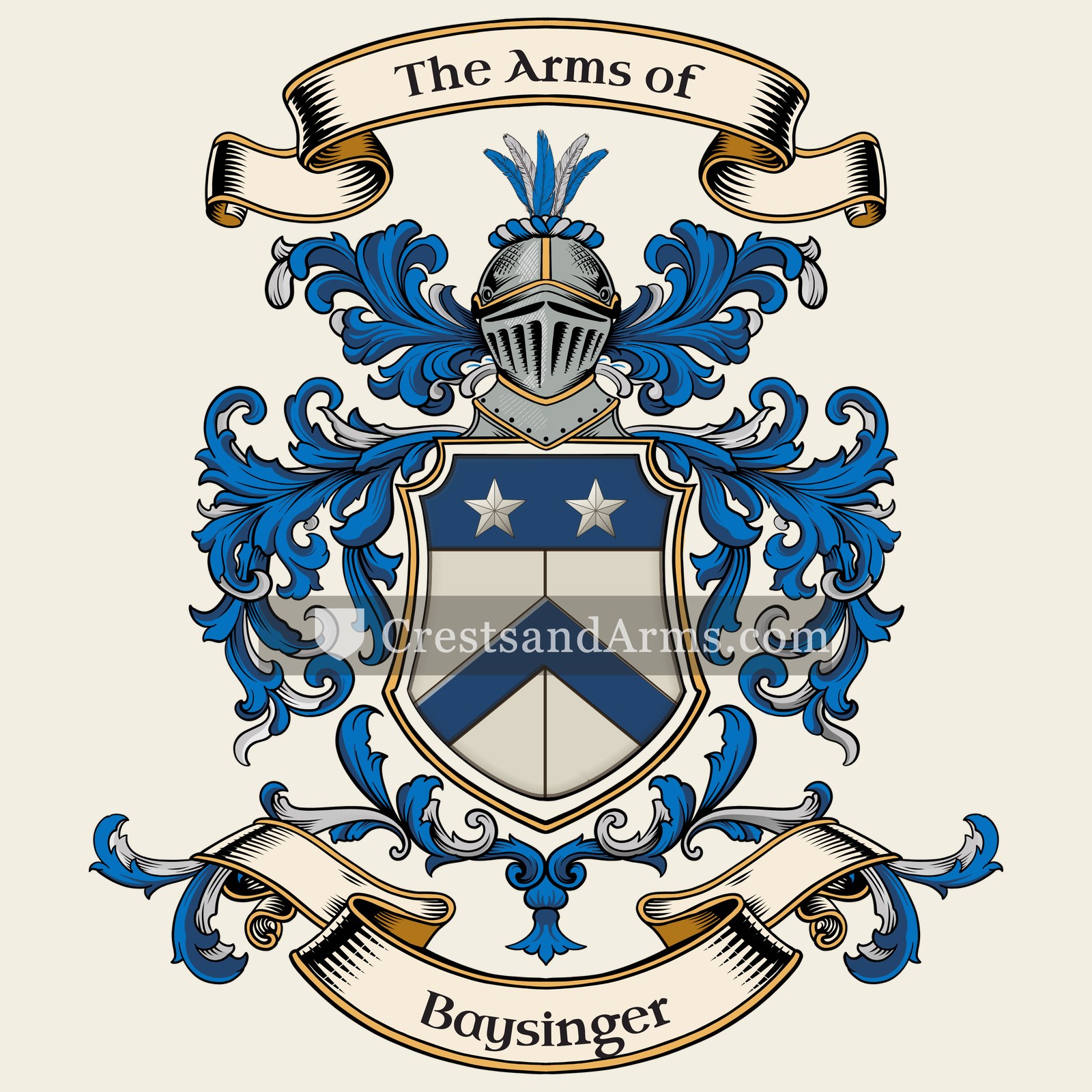 The Baysinger coat of arms, drawn from the recorded blazon