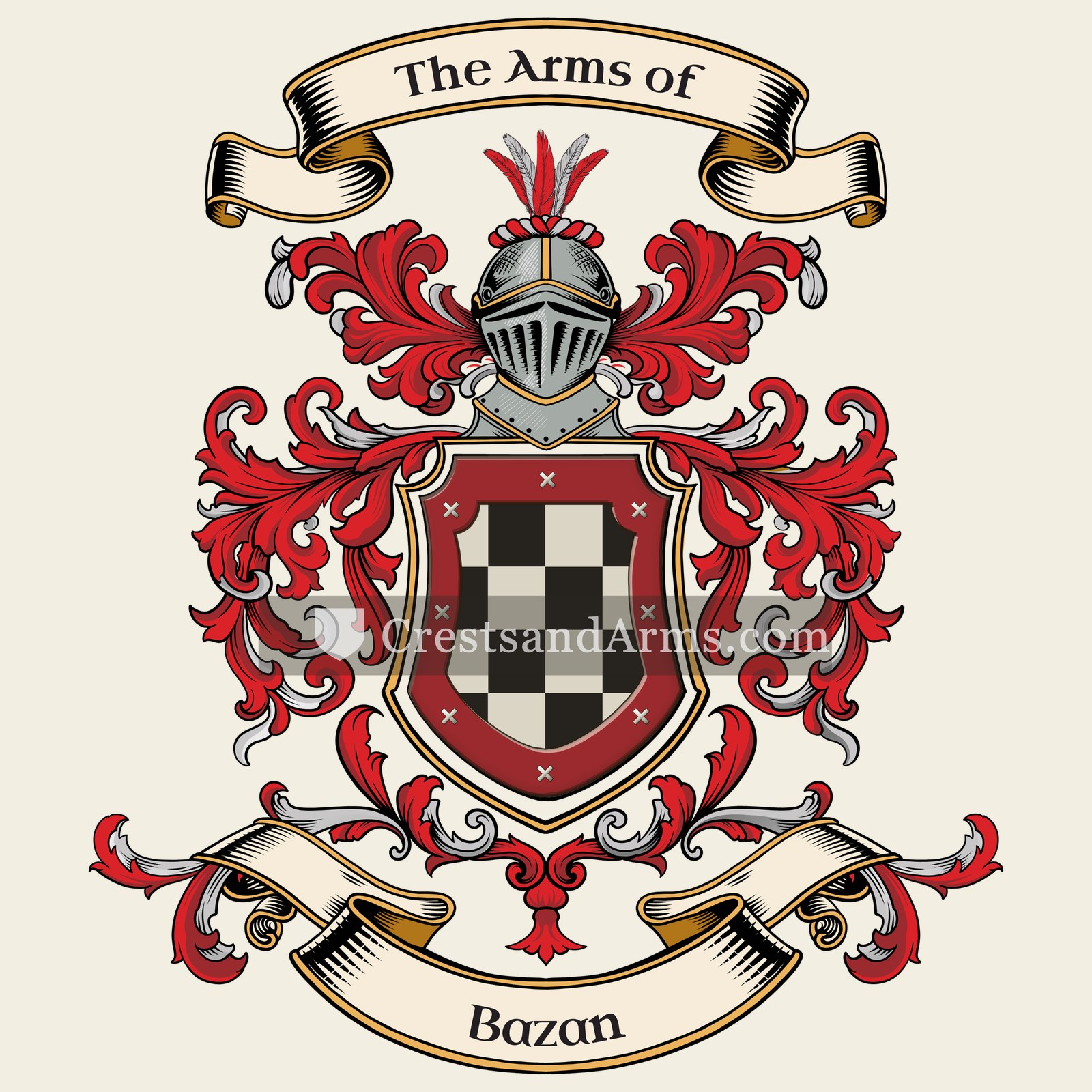 The Bazan coat of arms, drawn from the recorded blazon