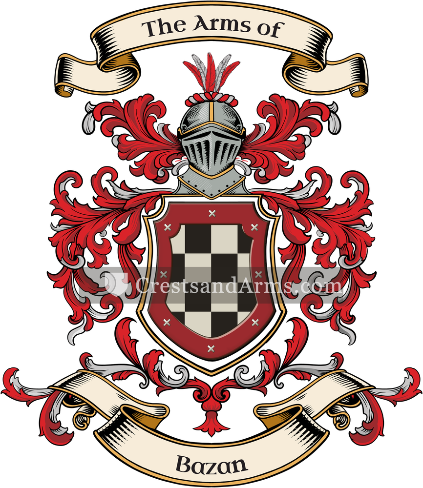 The Bazan coat of arms, drawn from the recorded blazon