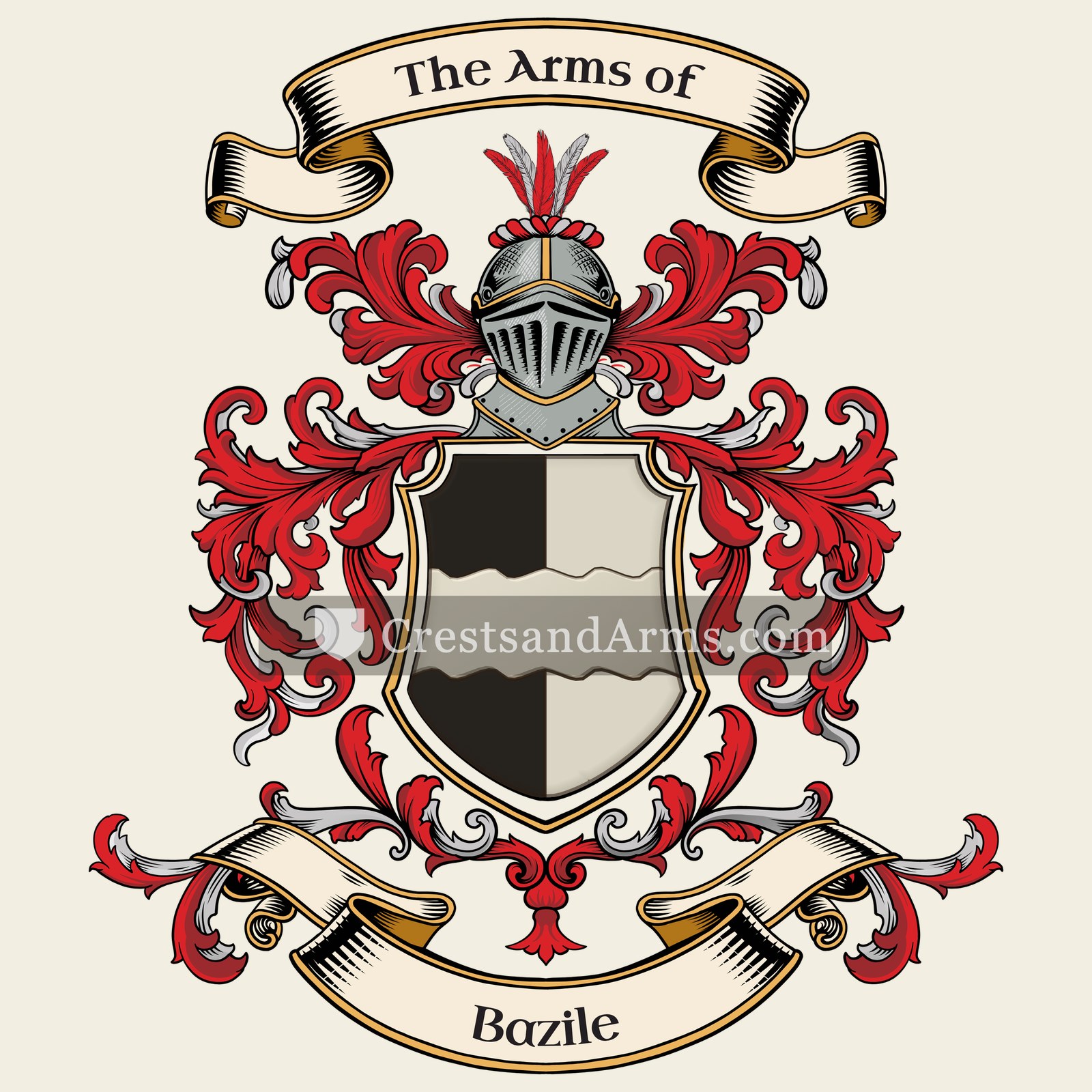 The Bazile coat of arms, drawn from the recorded blazon