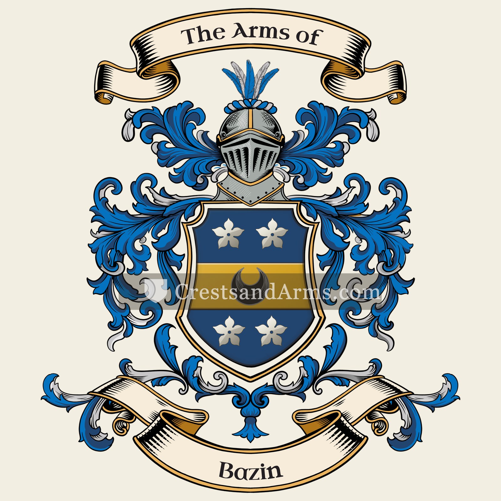 The Bazin coat of arms, drawn from the recorded blazon
