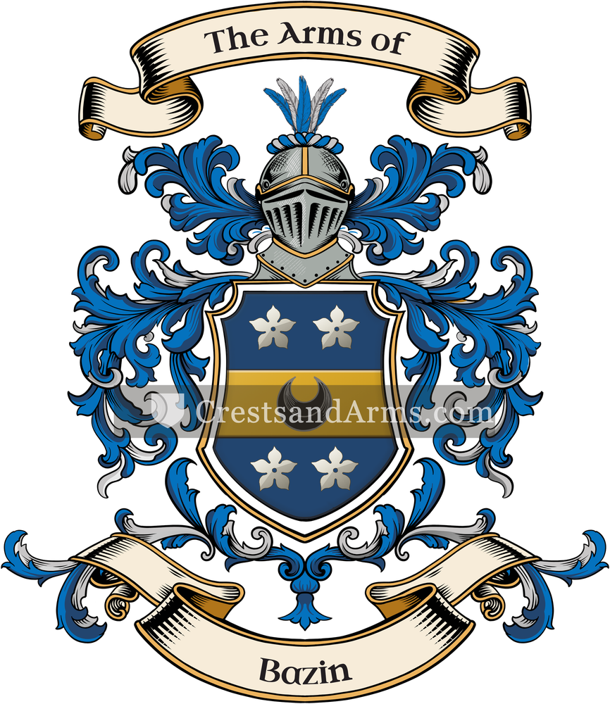 The Bazin coat of arms, drawn from the recorded blazon