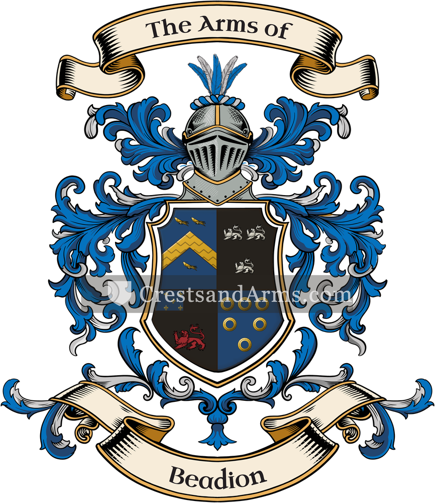The Beadion coat of arms, drawn from the recorded blazon