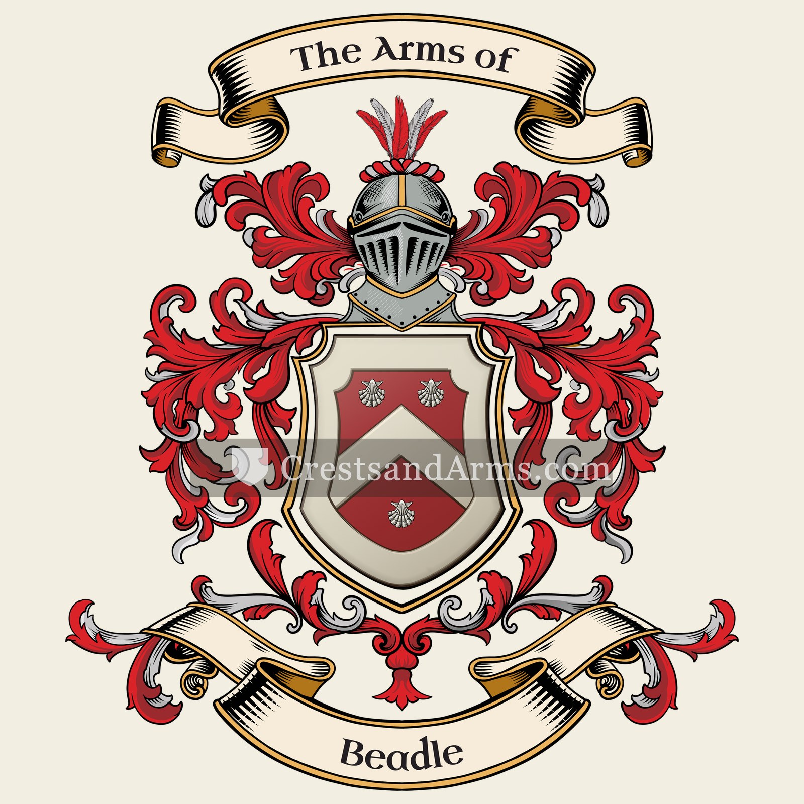 The Beadle coat of arms, drawn from the recorded blazon