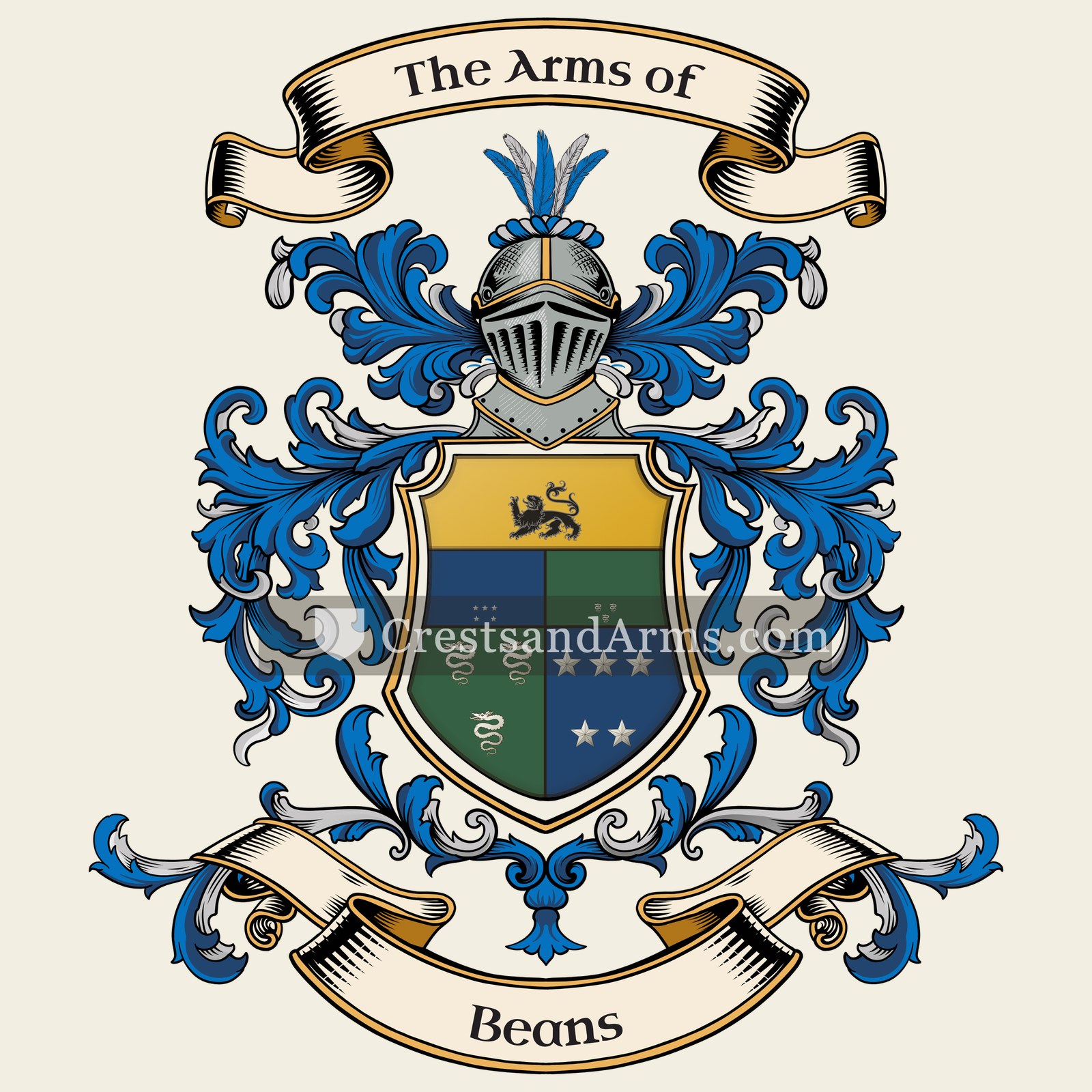 The Beans coat of arms, drawn from the recorded blazon