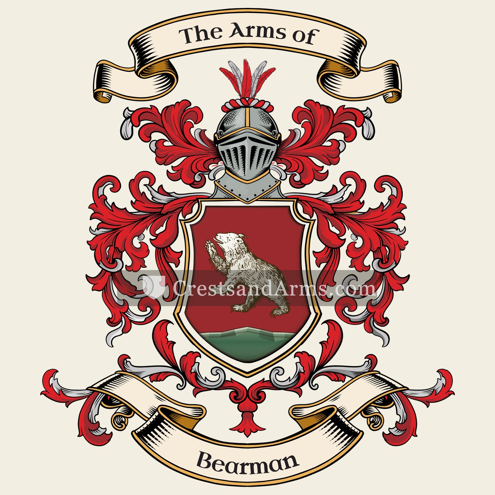 The Bearman coat of arms, drawn from the recorded blazon
