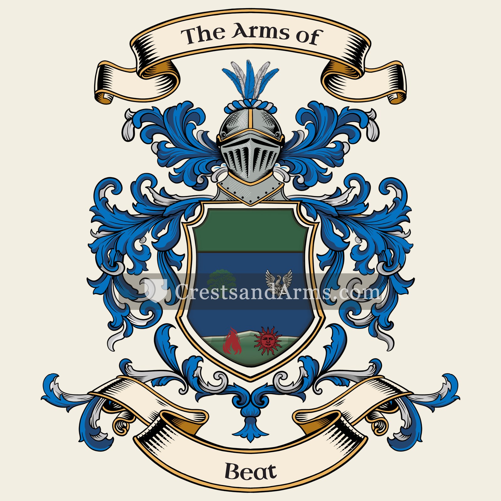 The Beat coat of arms, drawn from the recorded blazon