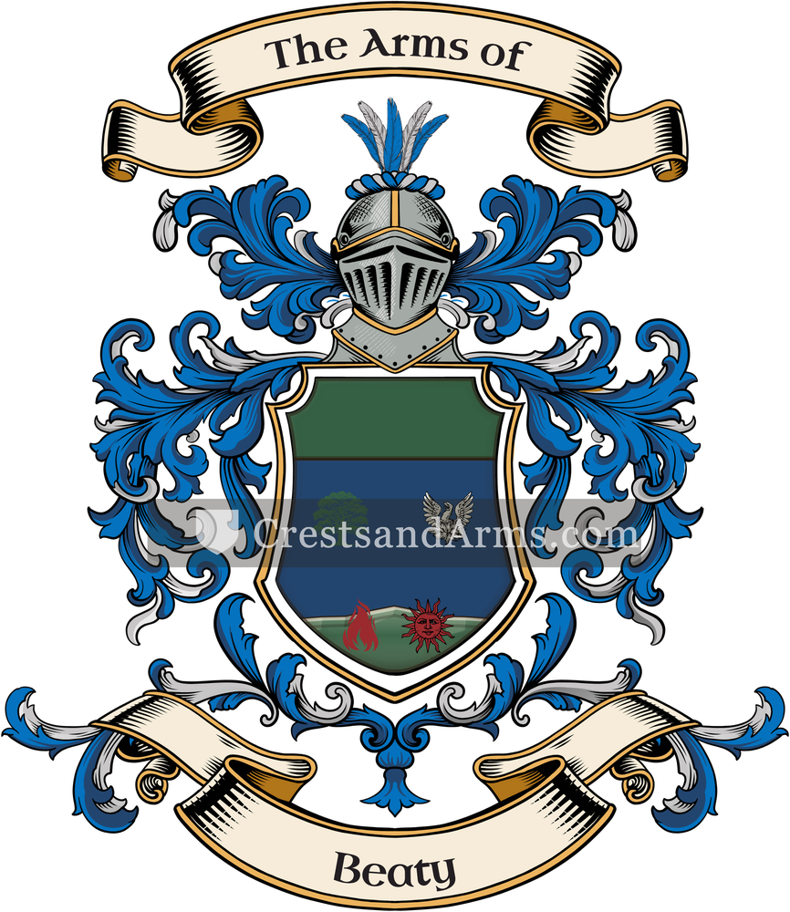 The Beaty coat of arms, drawn from the recorded blazon