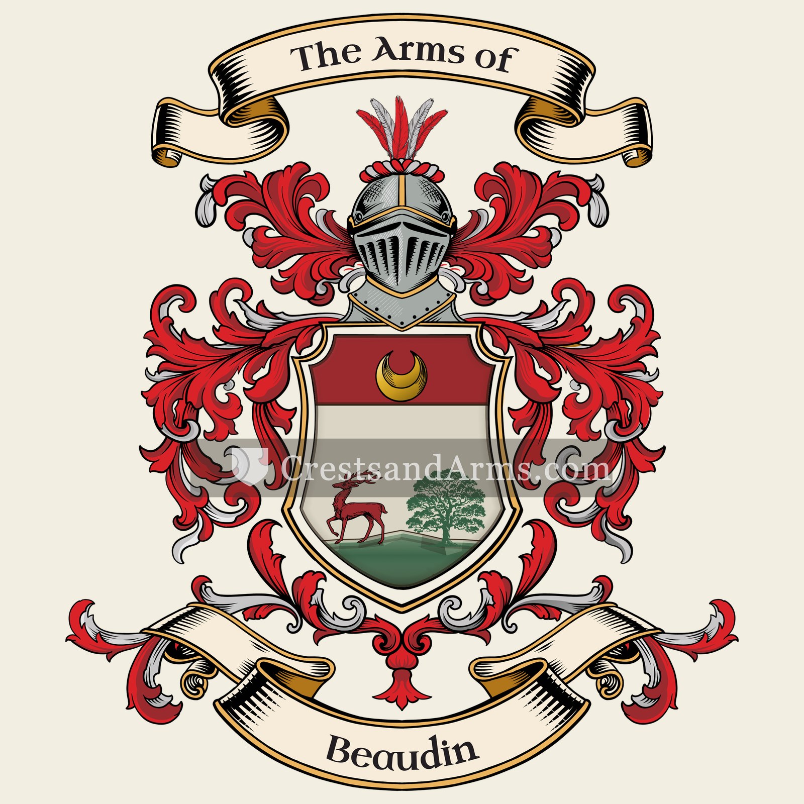 The Beaudin coat of arms, drawn from the recorded blazon