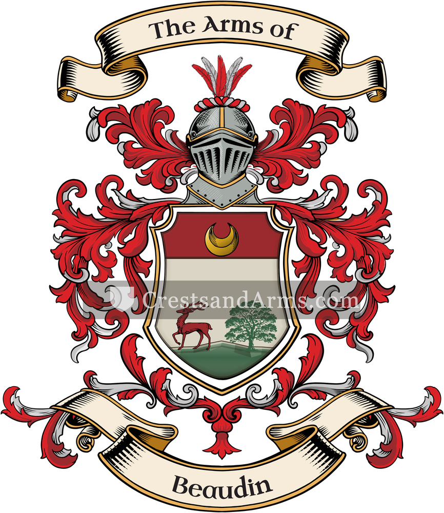 The Beaudin coat of arms, drawn from the recorded blazon