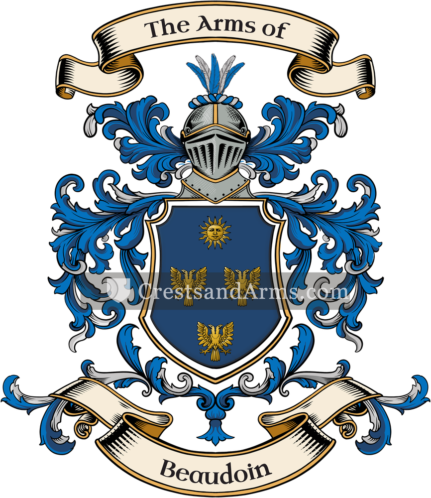 The Beaudoin coat of arms, drawn from the recorded blazon
