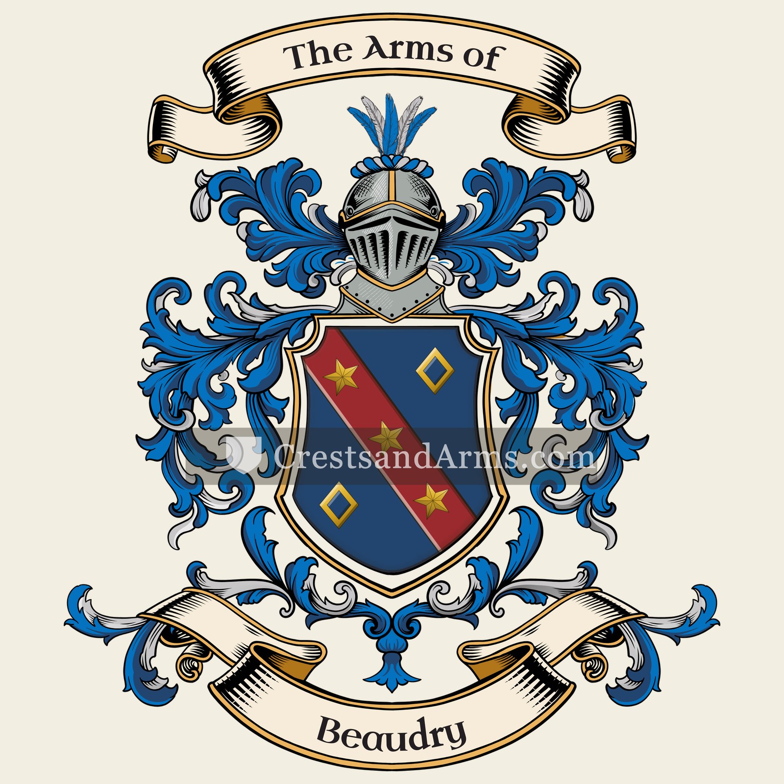 The Beaudry coat of arms, drawn from the recorded blazon