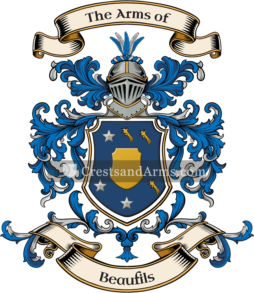 The Beaufils coat of arms, drawn from the recorded blazon