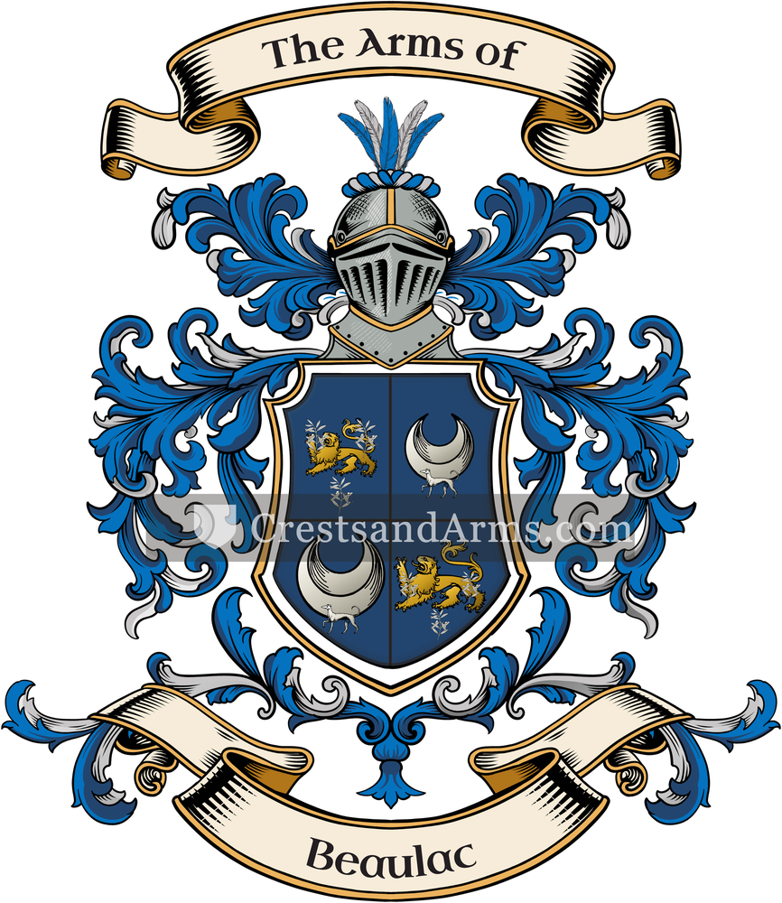 The Beaulac coat of arms, drawn from the recorded blazon