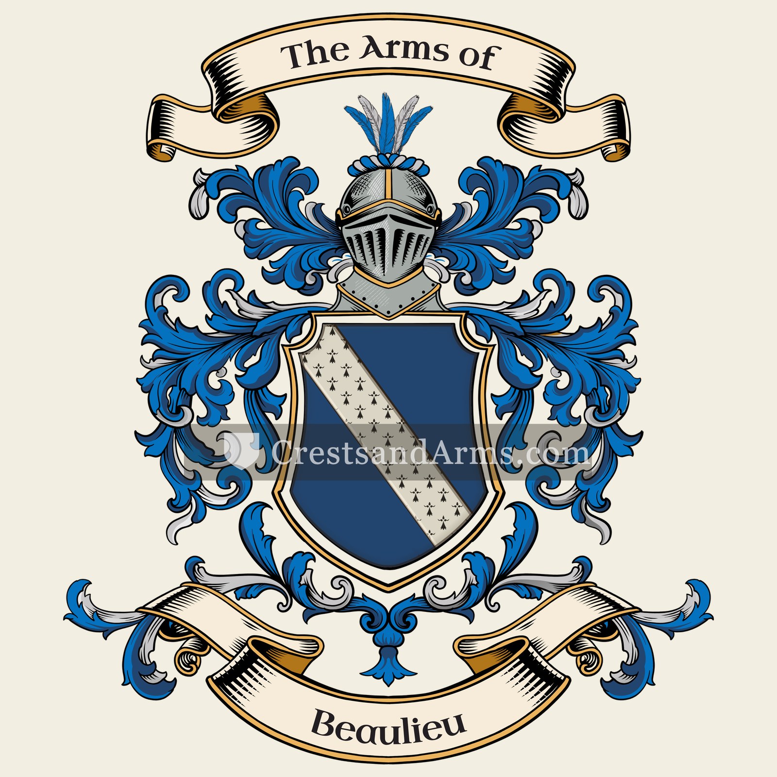 The Beaulieu coat of arms, drawn from the recorded blazon