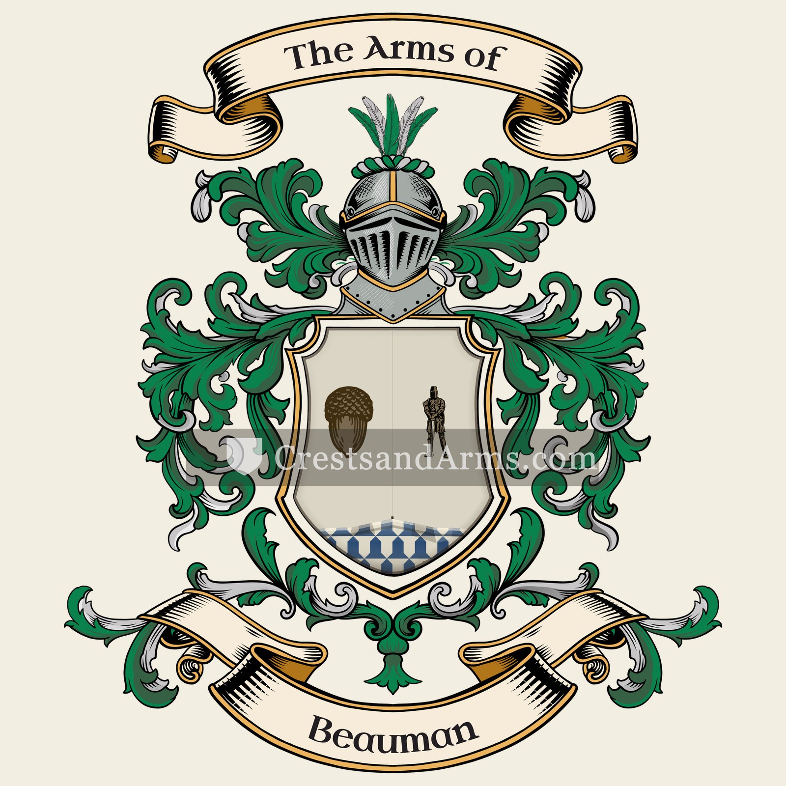 The Beauman coat of arms, drawn from the recorded blazon