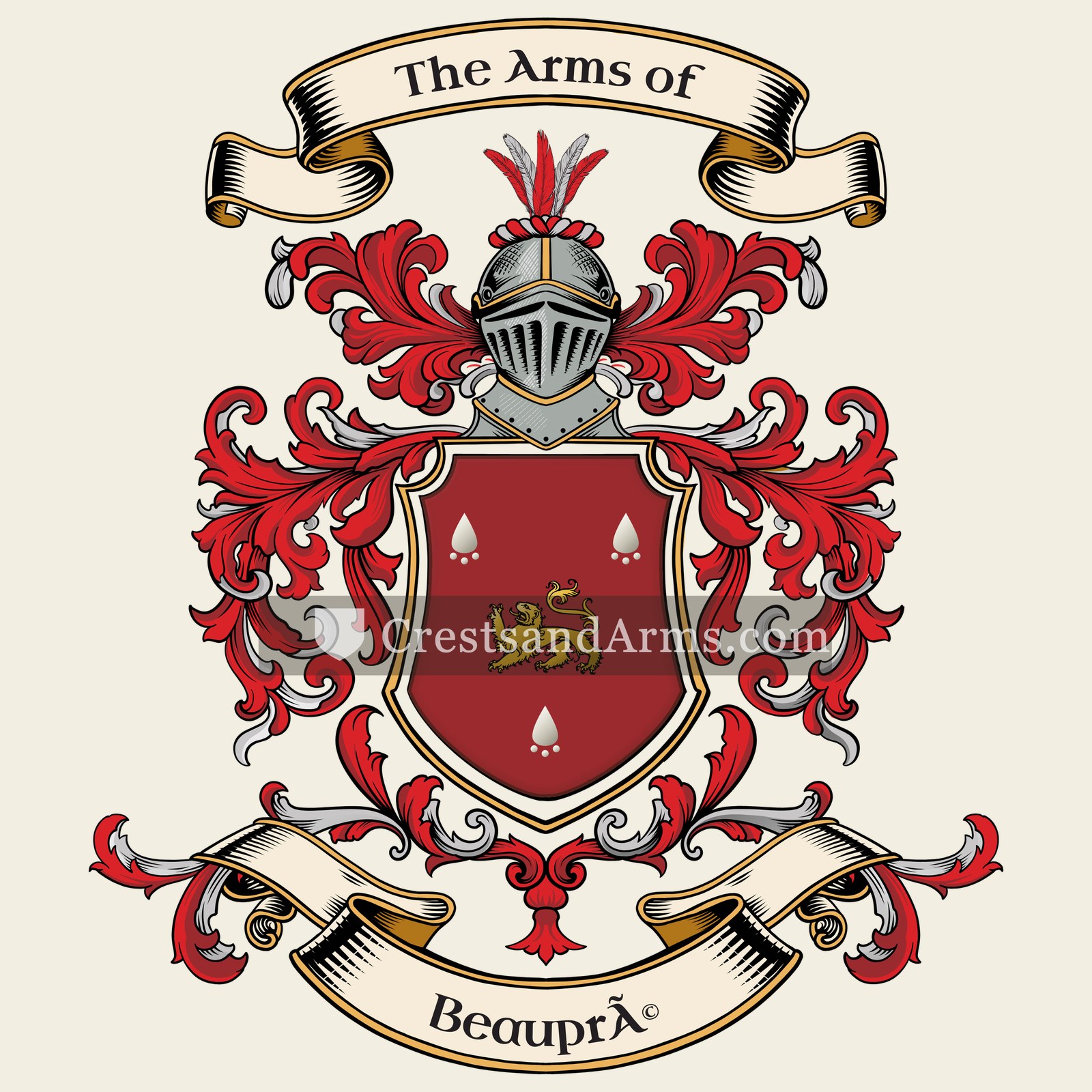 The Beaupré coat of arms, drawn from the recorded blazon