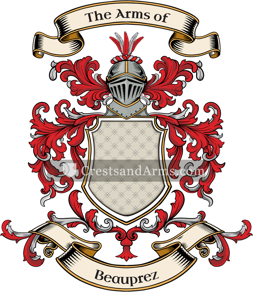 The Beauprez coat of arms, drawn from the recorded blazon