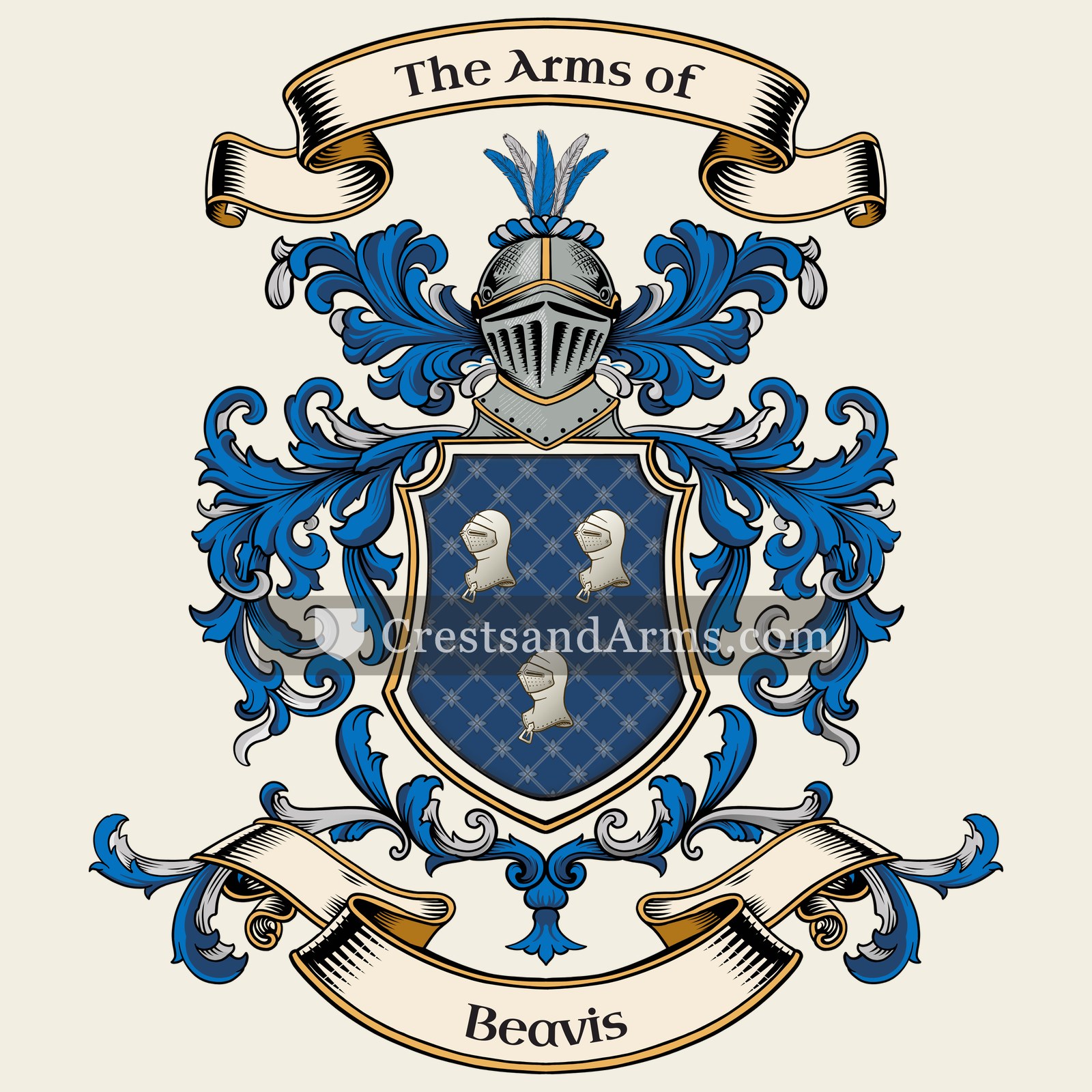 The Beavis coat of arms, drawn from the recorded blazon
