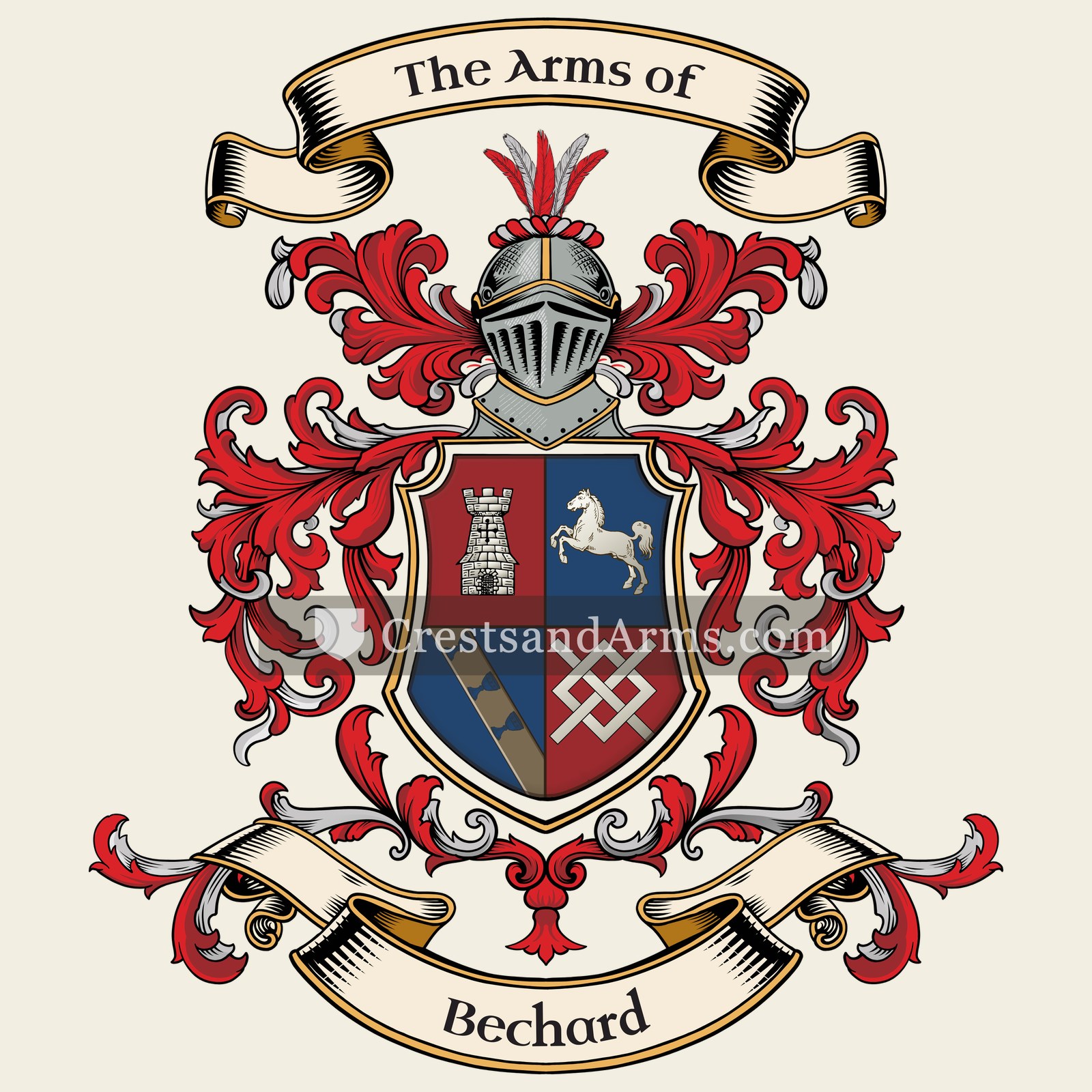 The Bechard coat of arms, drawn from the recorded blazon