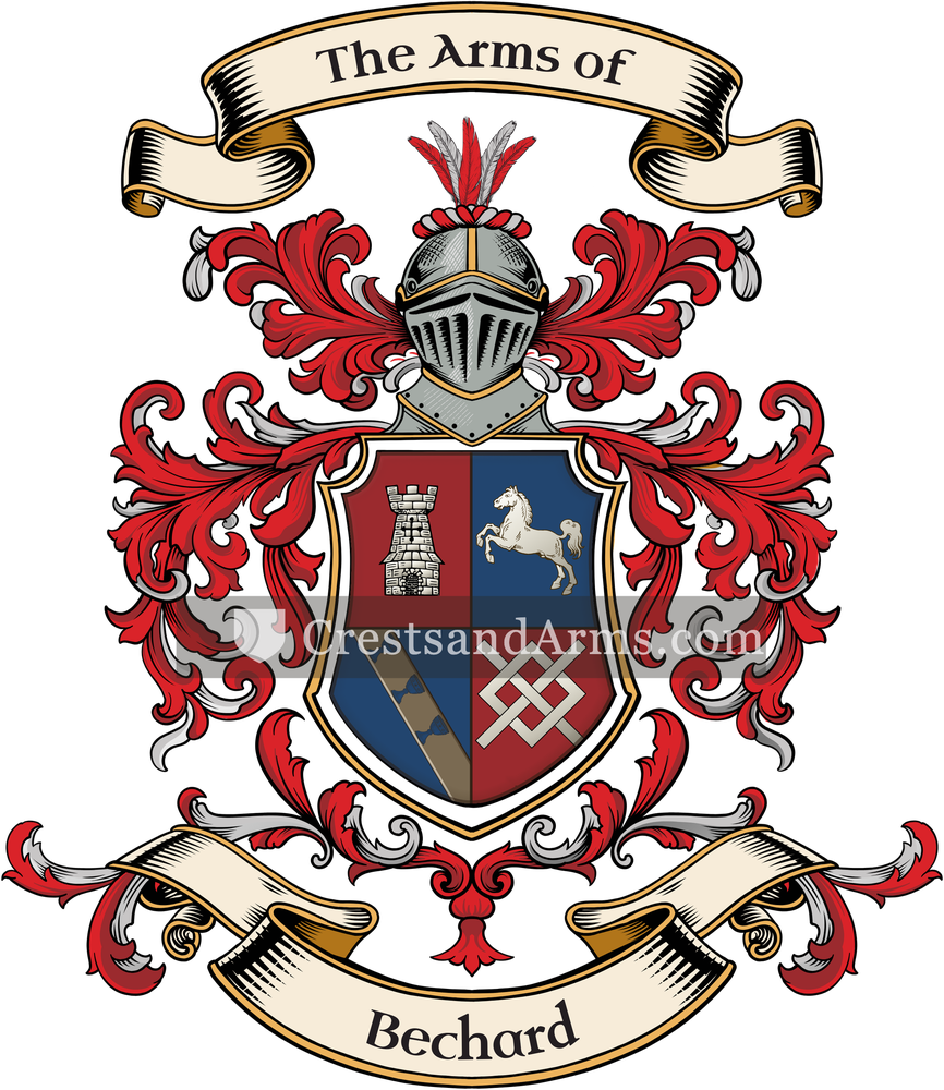 The Bechard coat of arms, drawn from the recorded blazon