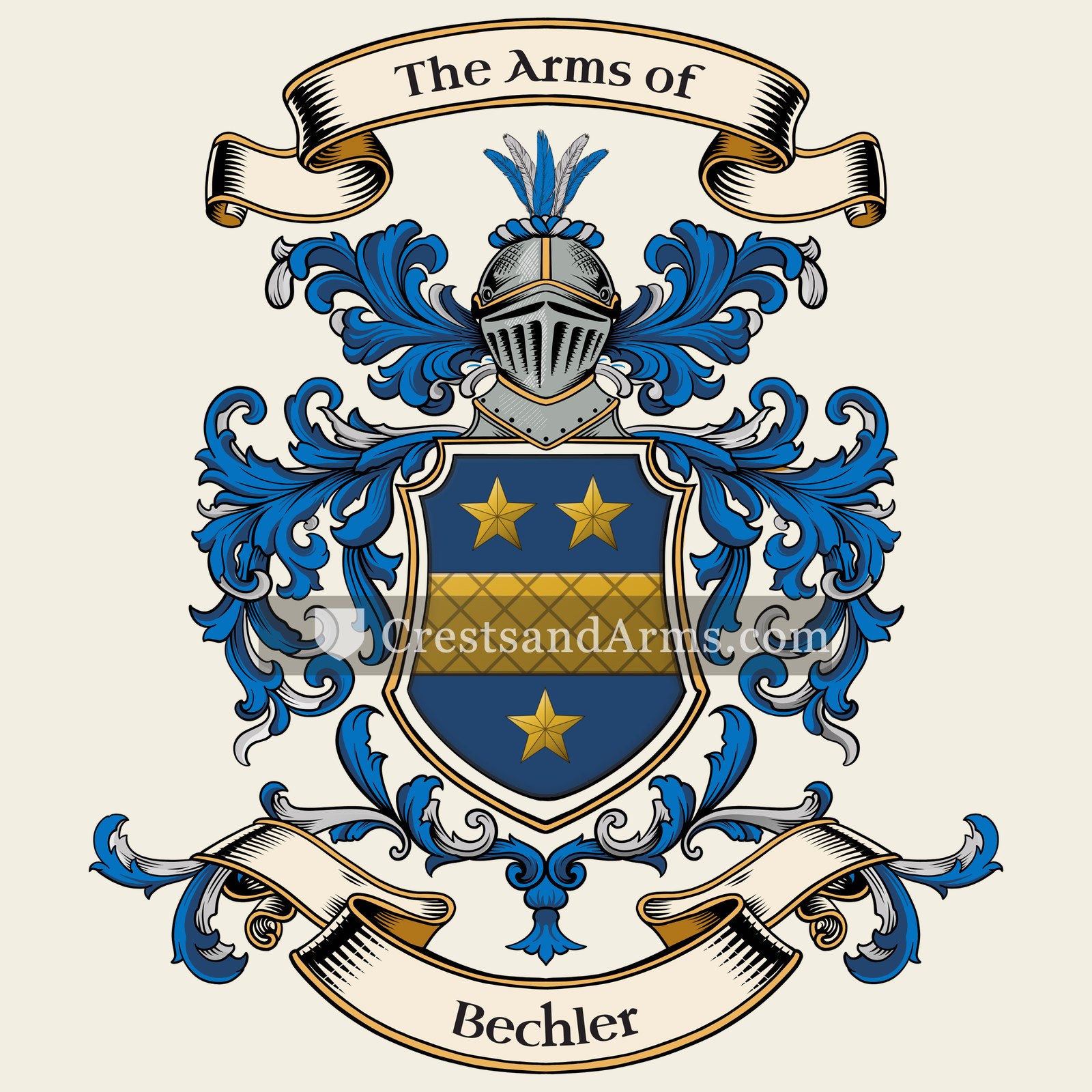 The Bechler coat of arms, drawn from the recorded blazon