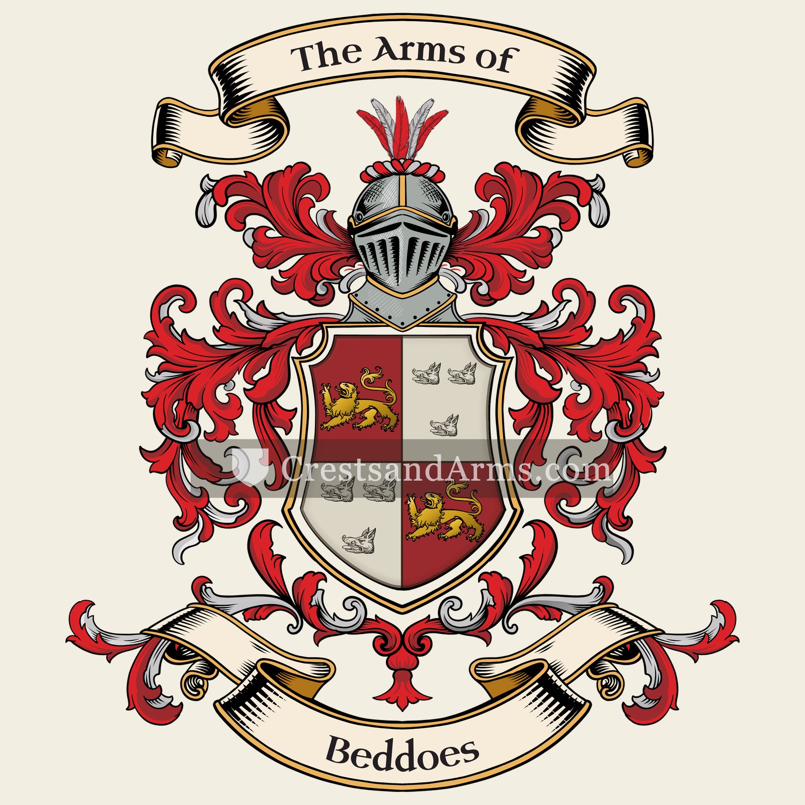 The Beddoes coat of arms, drawn from the recorded blazon
