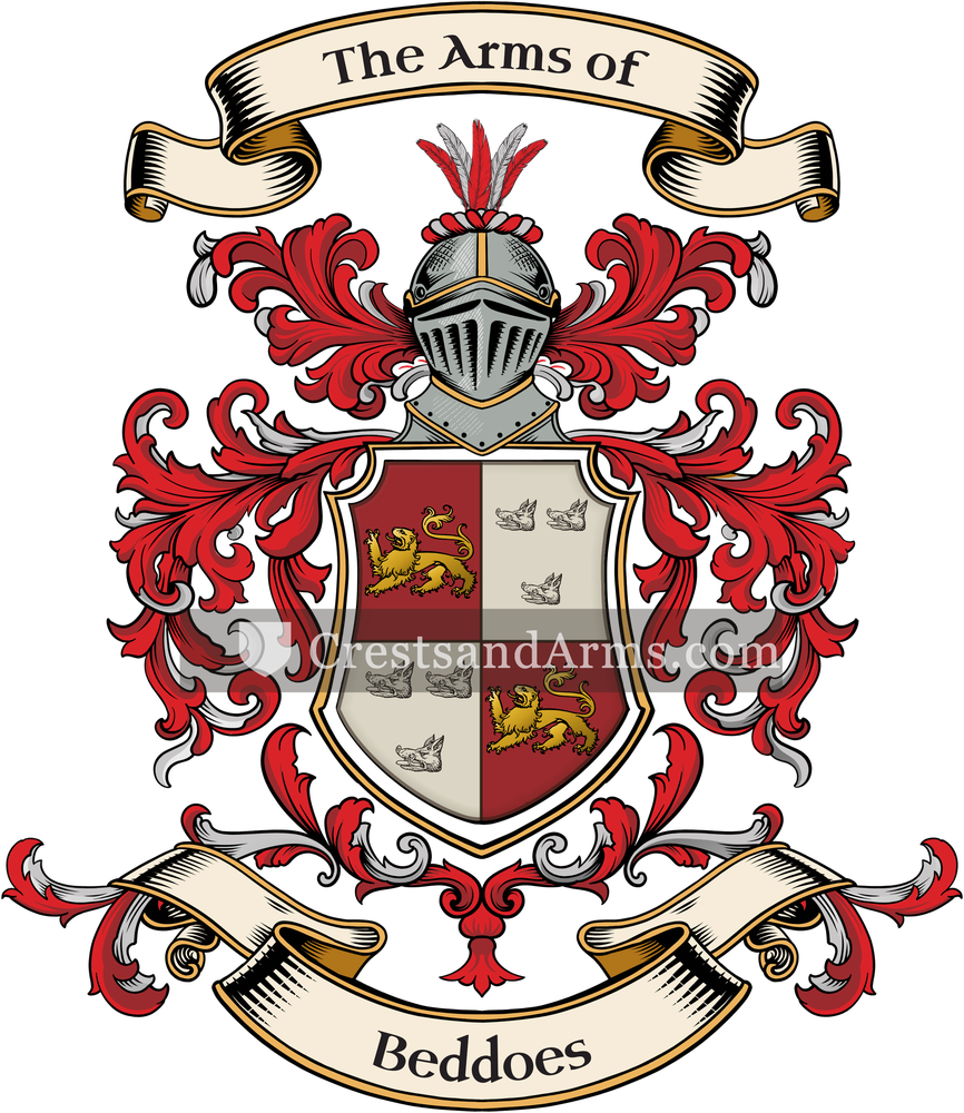 The Beddoes coat of arms, drawn from the recorded blazon